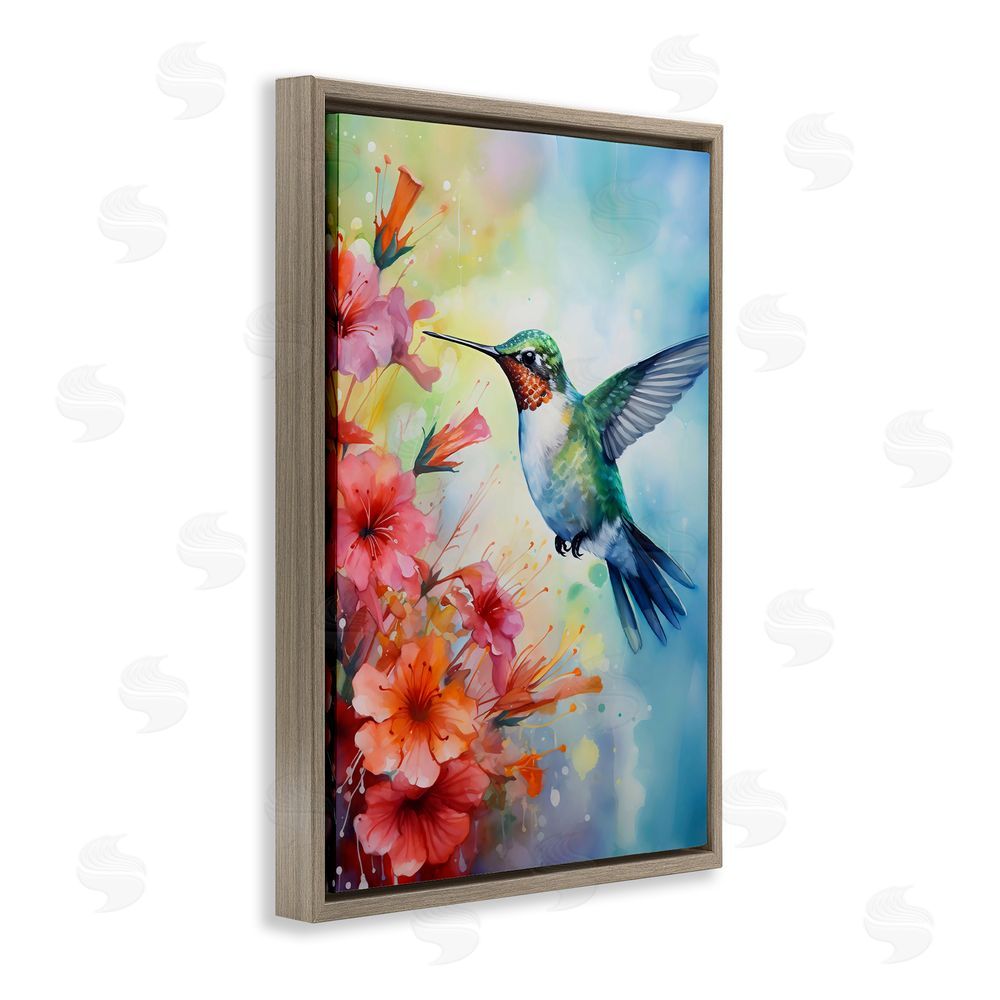 Creative Studio Hummingbird Hibiscus Serenade Brown Floating Framed Canvas Wall Art