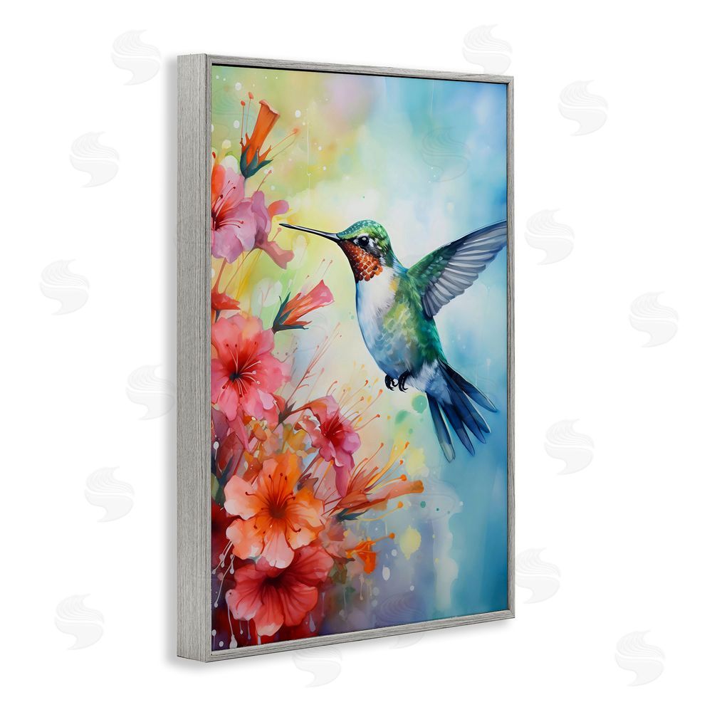 Creative Studio Hummingbird Hibiscus Serenade Gray Framed Giclee Wall Art