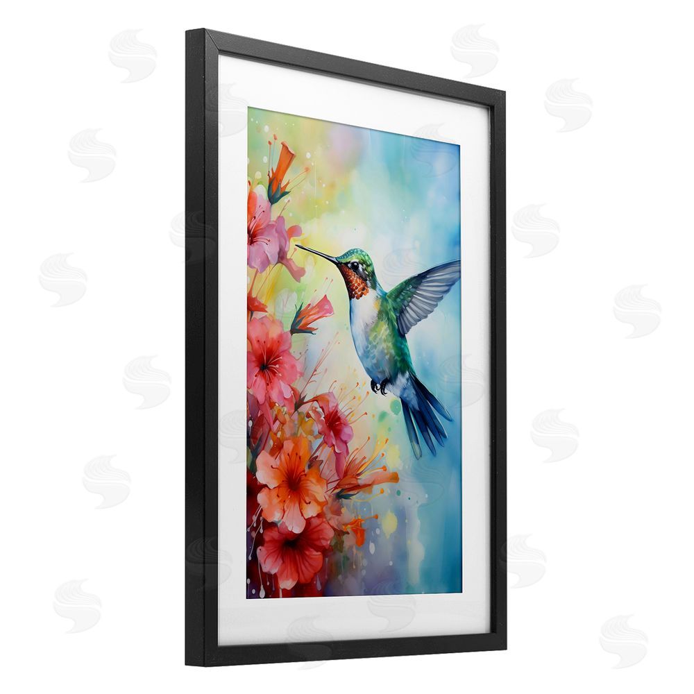 Creative Studio Hummingbird Hibiscus Serenade Black Framed Print Under Glass Wall Art