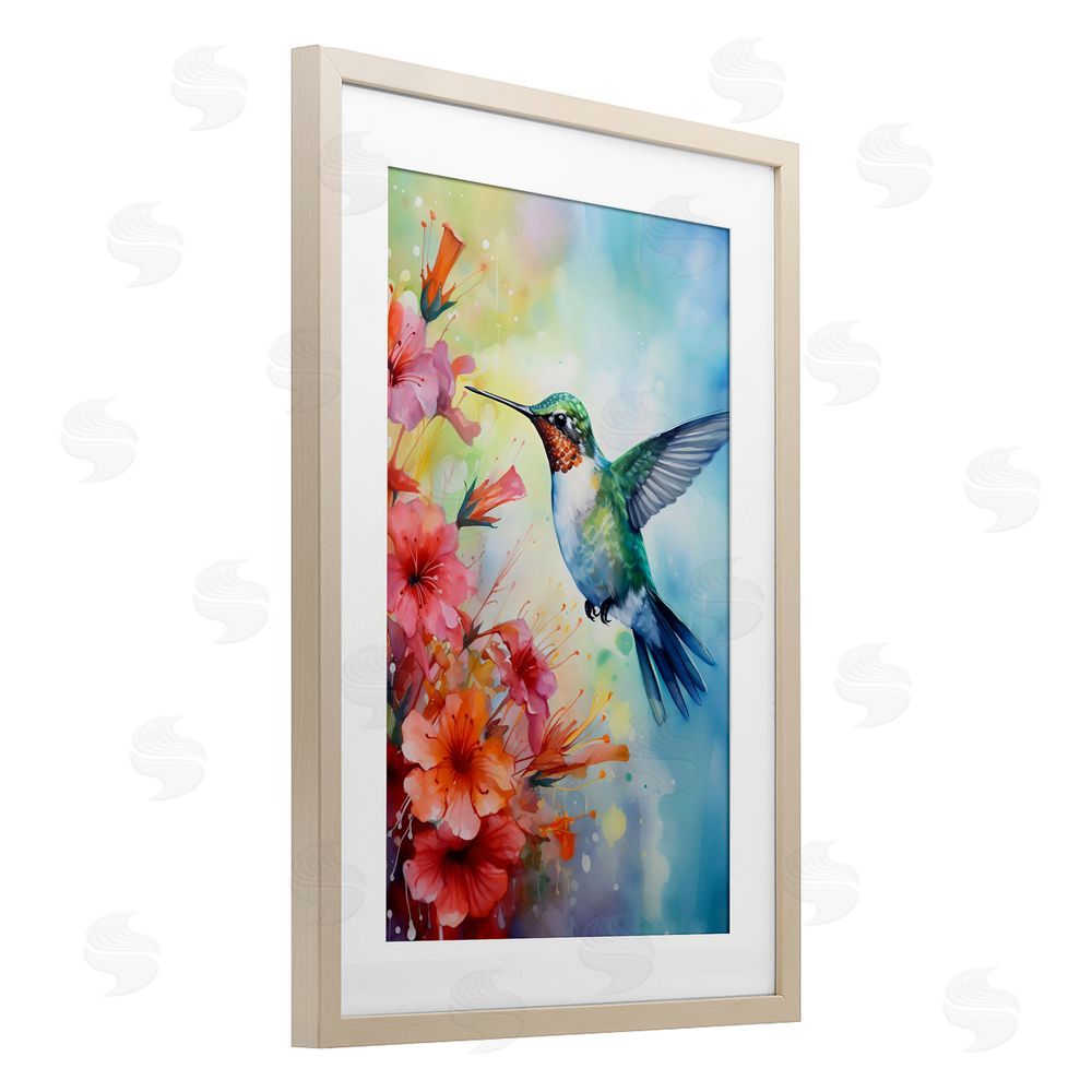 Creative Studio Hummingbird Hibiscus Serenade Brown Framed Print Under Glass Wall Art