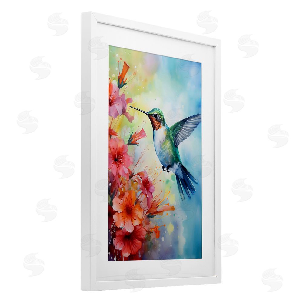 Creative Studio Hummingbird Hibiscus Serenade White Framed Print Under Glass Wall Art
