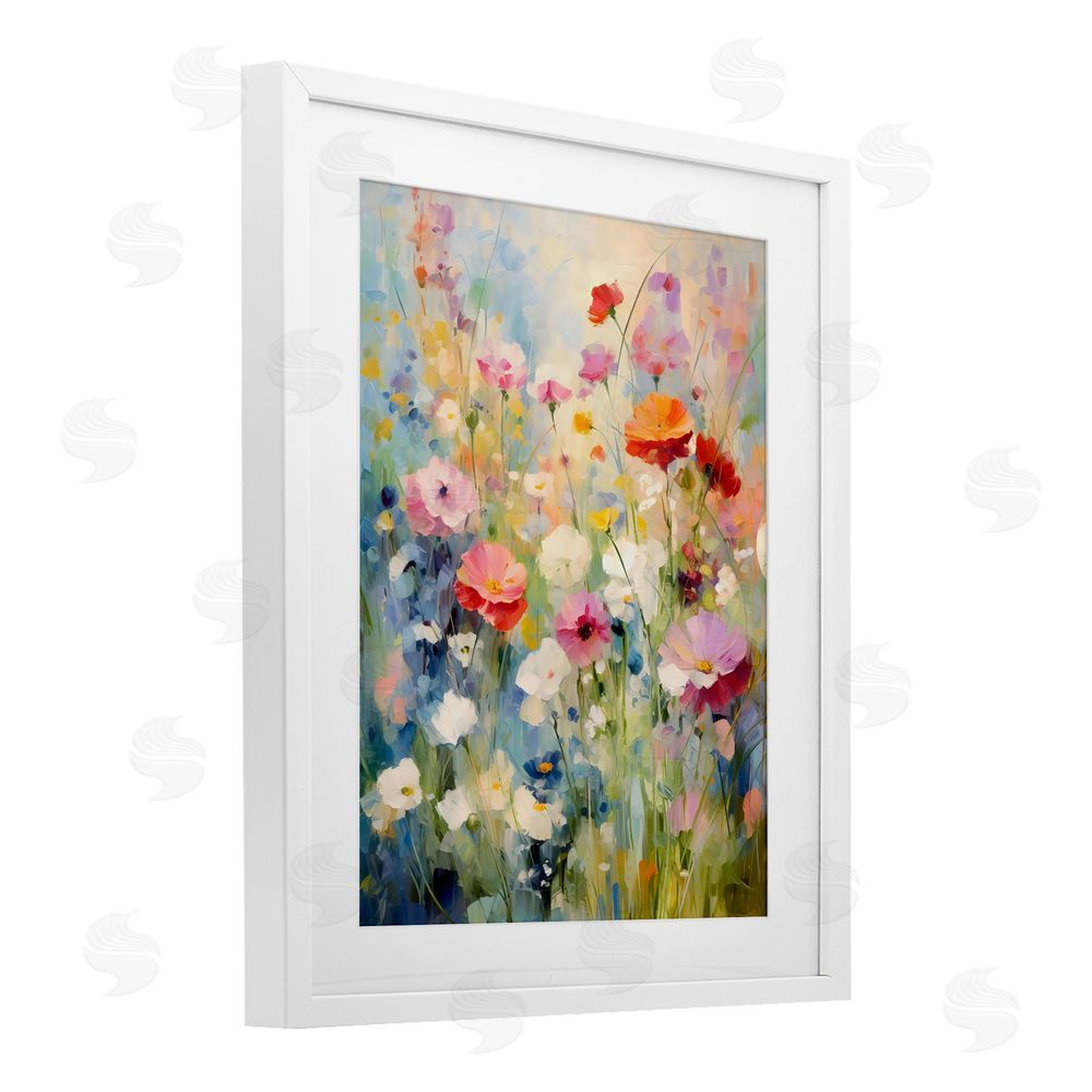 Creative Studio Wildflower Breeze Impression White Framed Print Under Glass with White Mat Wall Art