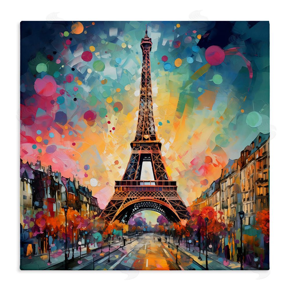 Creative Studio Eiffel Tower with Vibrant Dots Stretched Canvas Wall Art