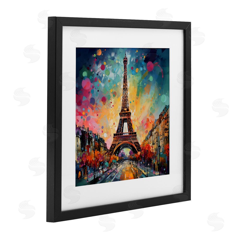 Creative Studio Eiffel Tower with Vibrant Dots Black Framed Print Under Glass Wall Art