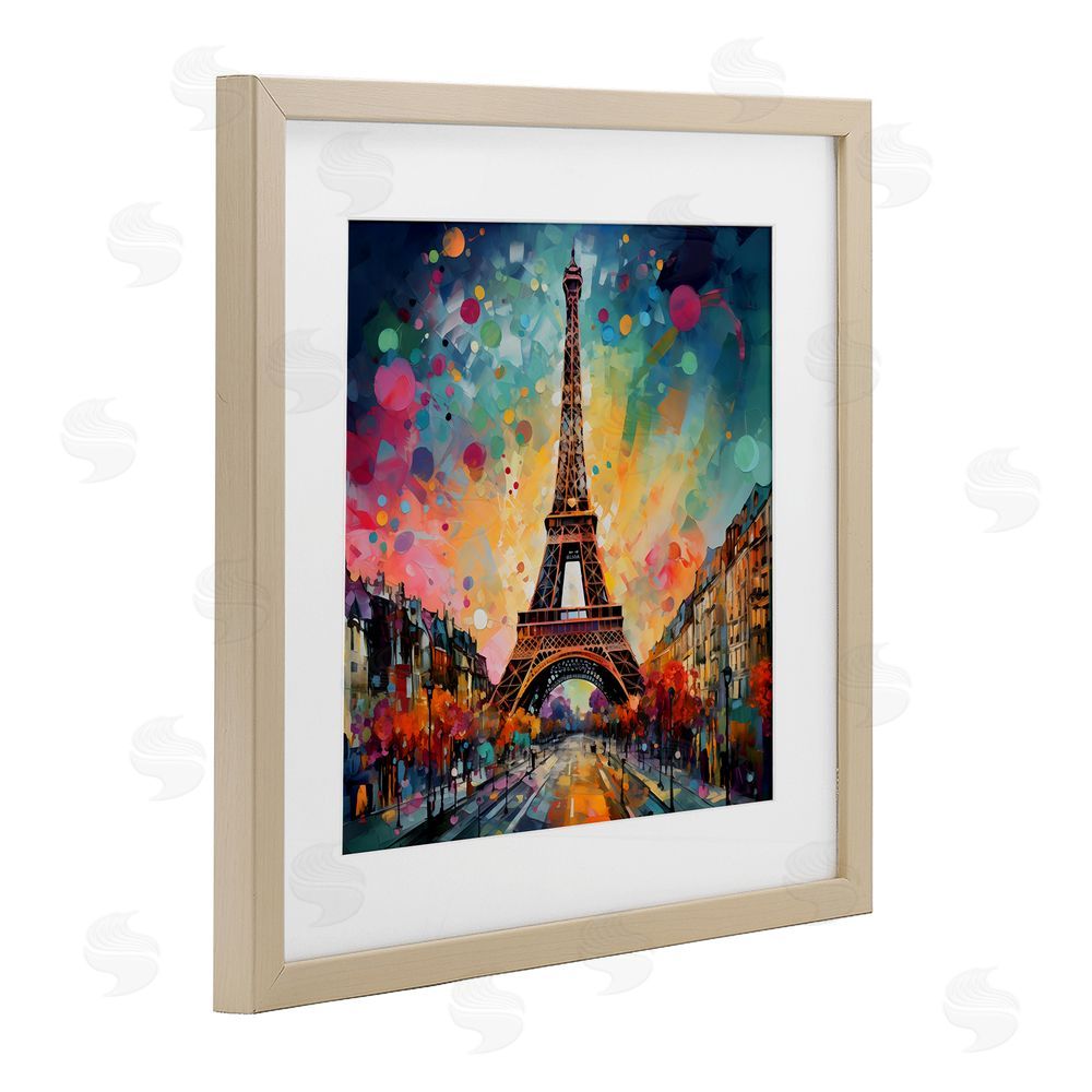 Creative Studio Eiffel Tower with Vibrant Dots Brown Framed Print Under Glass Wall Art