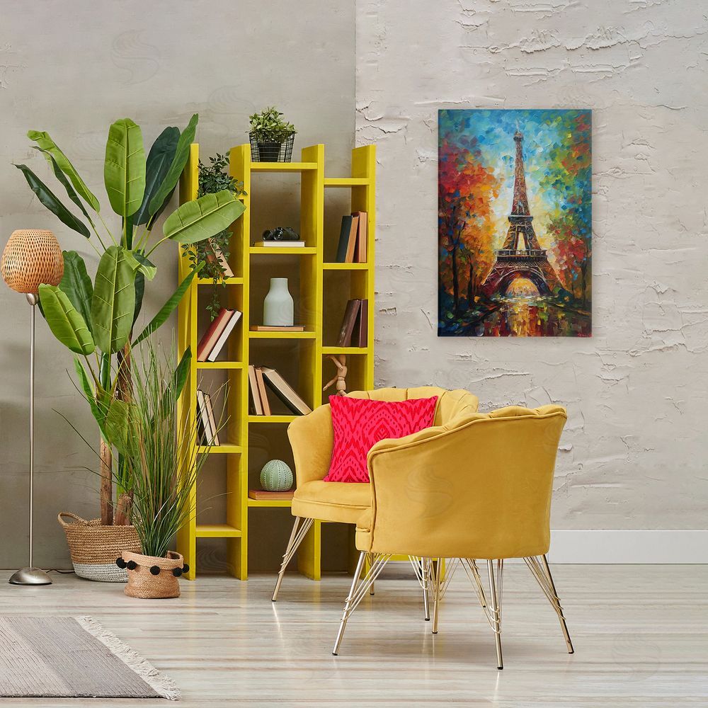 Creative Studio Colorful Reflection at Eiffel Tower Stretched Canvas Wall Art in Room