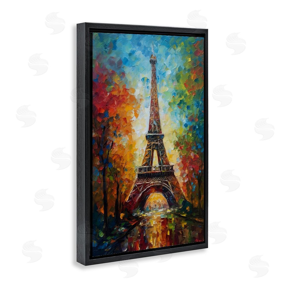 Creative Studio Colorful Reflection at Eiffel Tower Black Floating Frame Canvas Wall Art Print