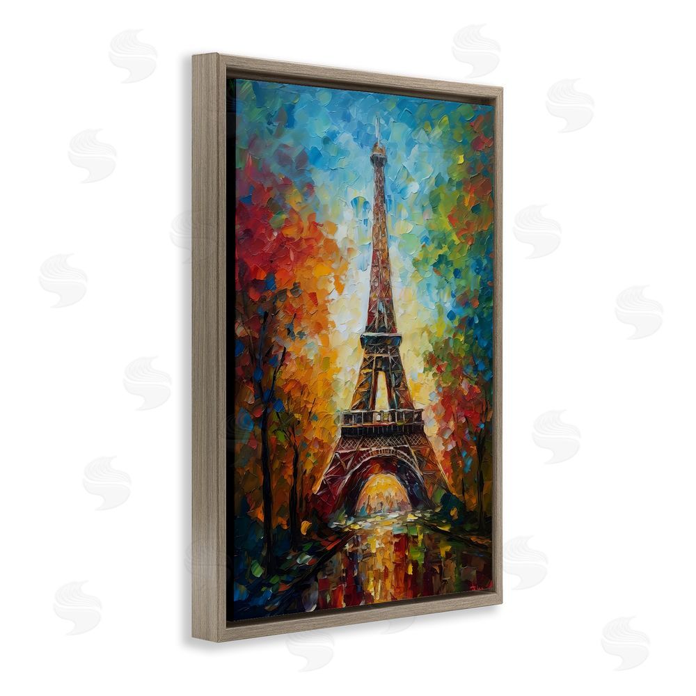 Creative Studio Colorful Reflection at Eiffel Tower Brown Floating Frame Canvas Wall Art Print
