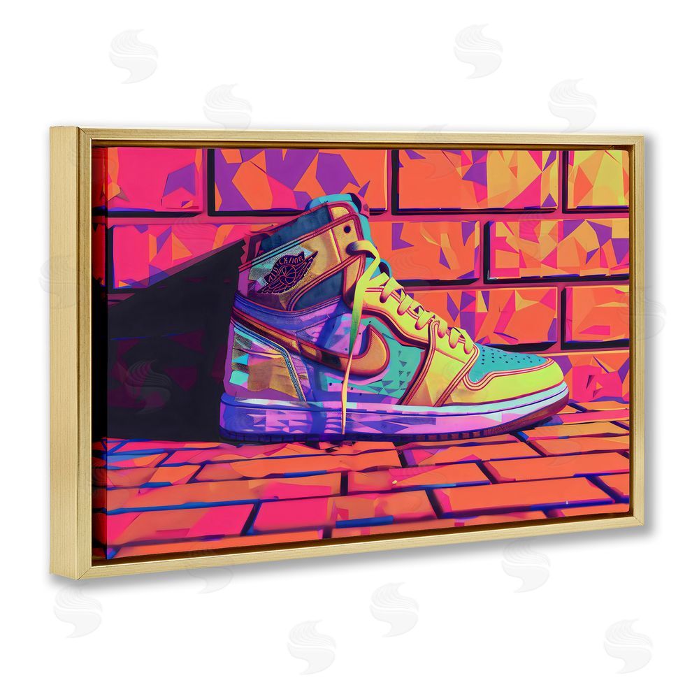 Creative Studio Sneaker with Vibrant Geometric Hues Gold Floating Framed Canvas Wall Art Print