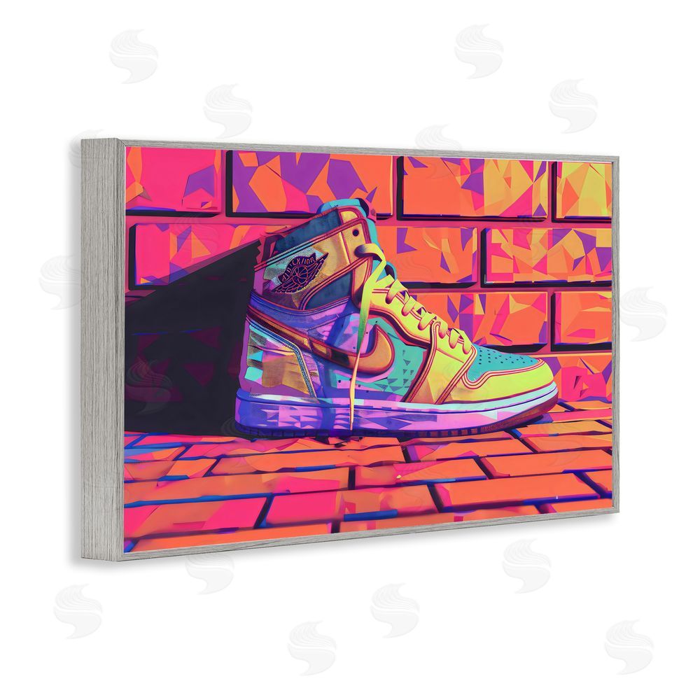 Creative Studio Sneaker with Vibrant Geometric Hues Gray Framed Giclee Wall Art Print