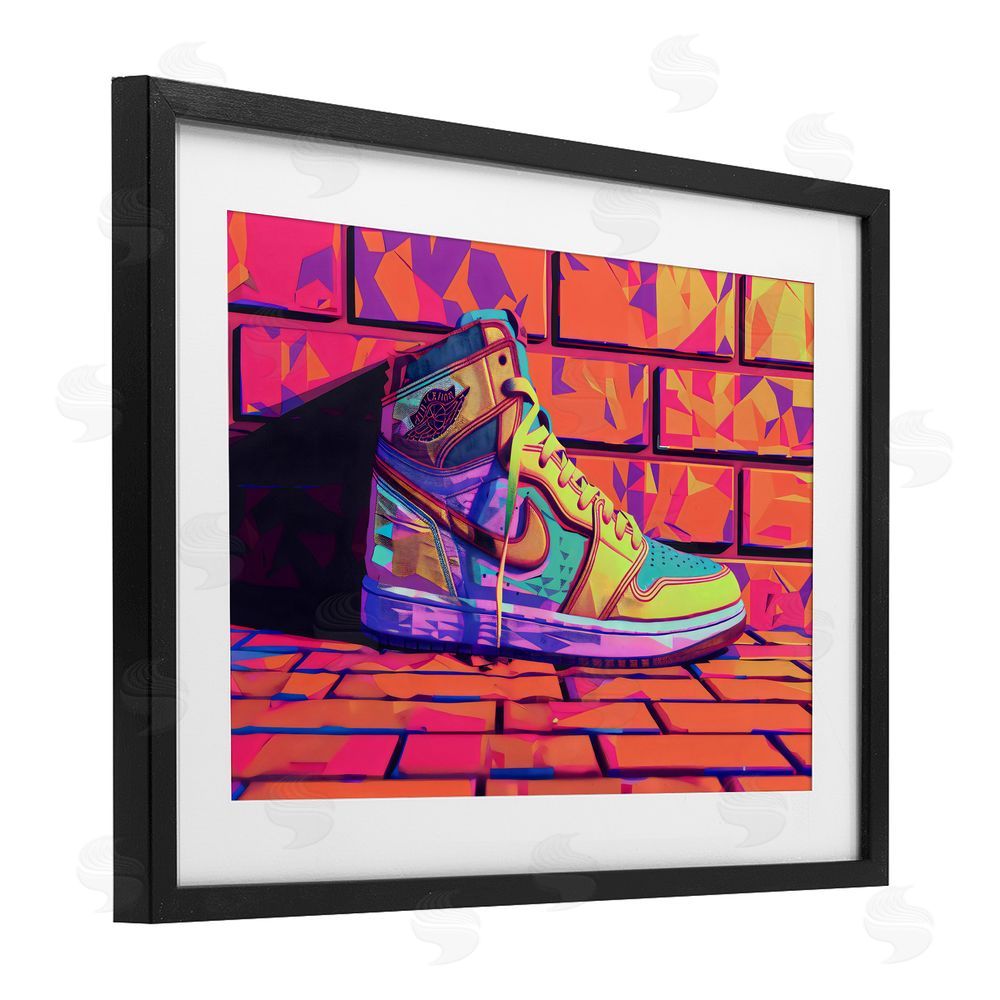 Creative Studio Sneaker with Vibrant Geometric Hues Black Framed Print Under Glass with White Mat Wall Art