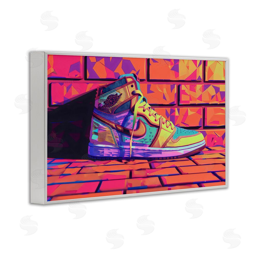 Creative Studio Sneaker with Vibrant Geometric Hues White Framed Giclee Wall Art Print