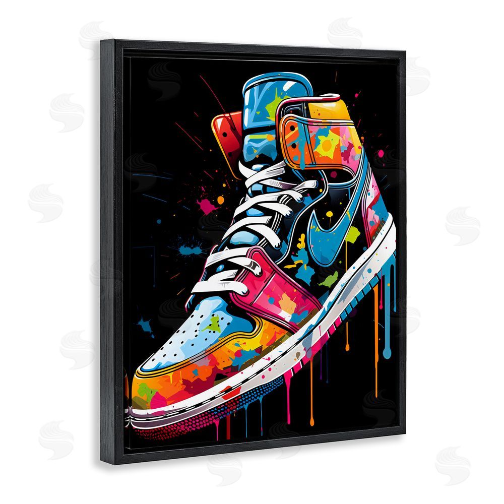 Creative Studio Paint Drip High Top Sneakers Black Floating Framed Canvas Wall Art