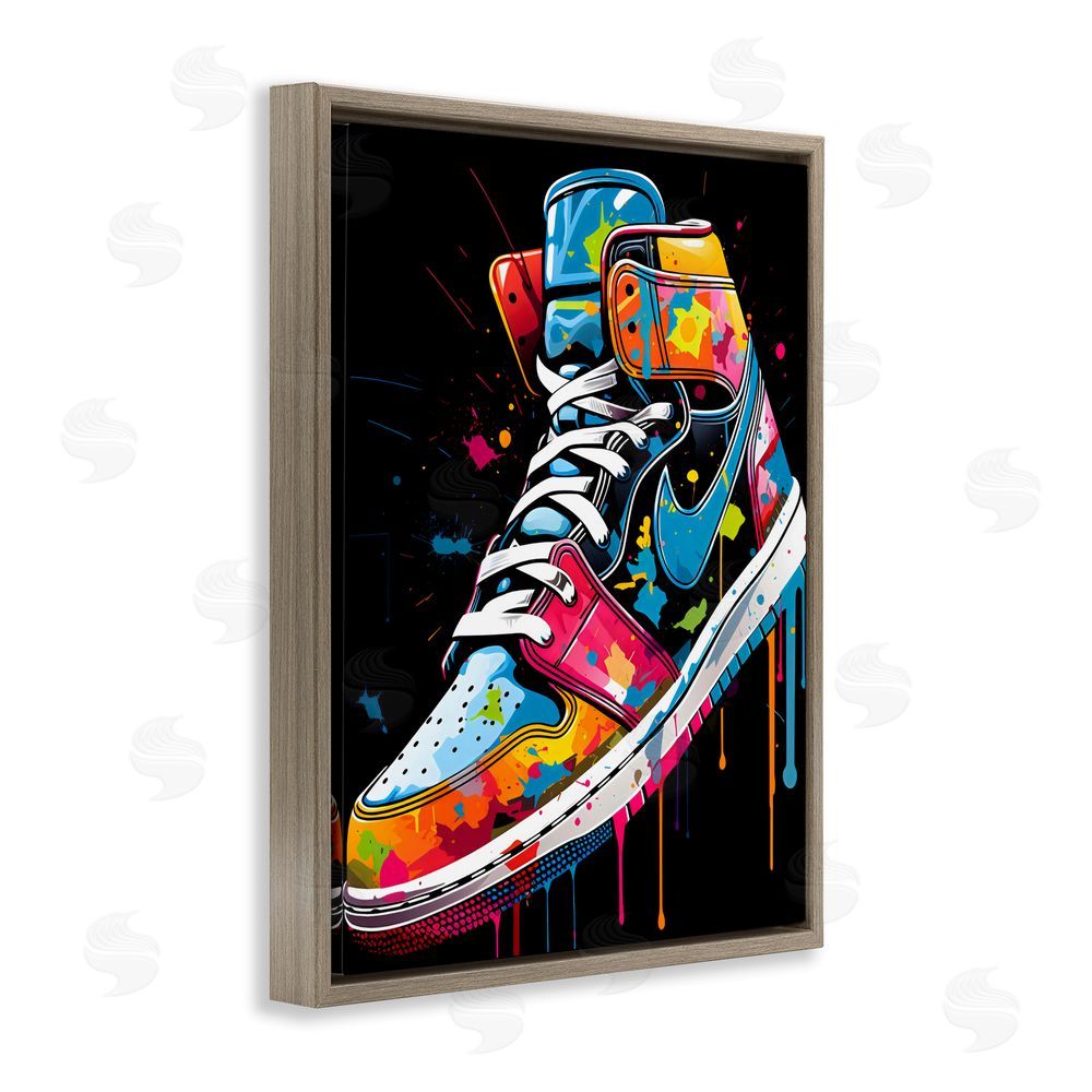 Creative Studio Paint Drip High Top Sneakers Brown Floating Framed Canvas Wall Art