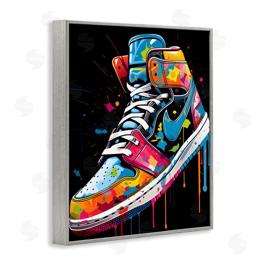 Creative Studio Paint Drip High Top Sneakers Gray Framed Giclee Wall Art