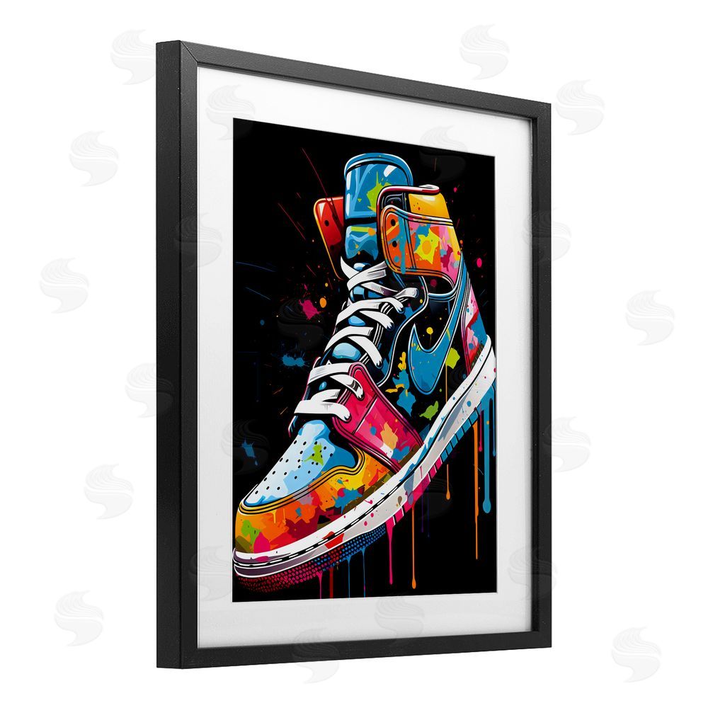 Creative Studio Paint Drip High Top Sneakers Black Framed Print Under Glass Wall Art