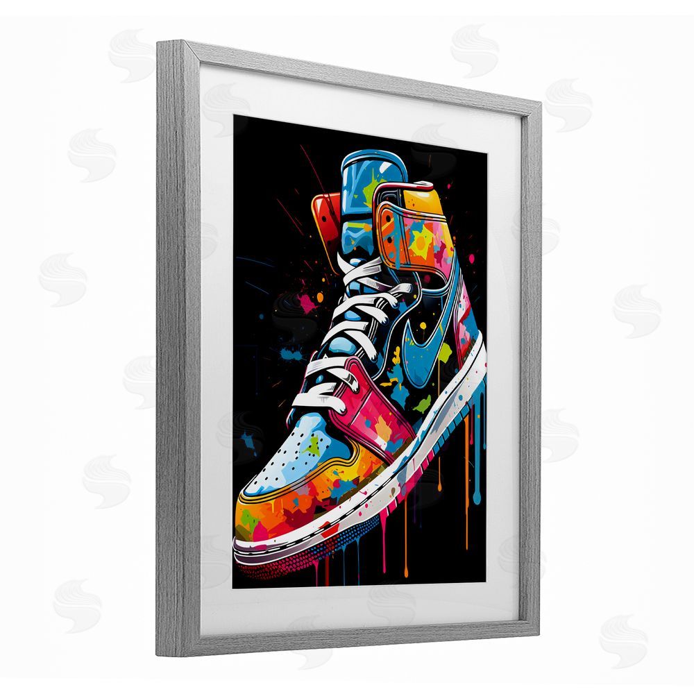 Creative Studio Paint Drip High Top Sneakers Gray Framed Print Under Glass Wall Art
