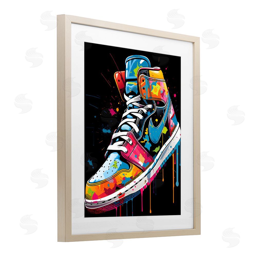 Creative Studio Paint Drip High Top Sneakers Brown Framed Print Under Glass Wall Art
