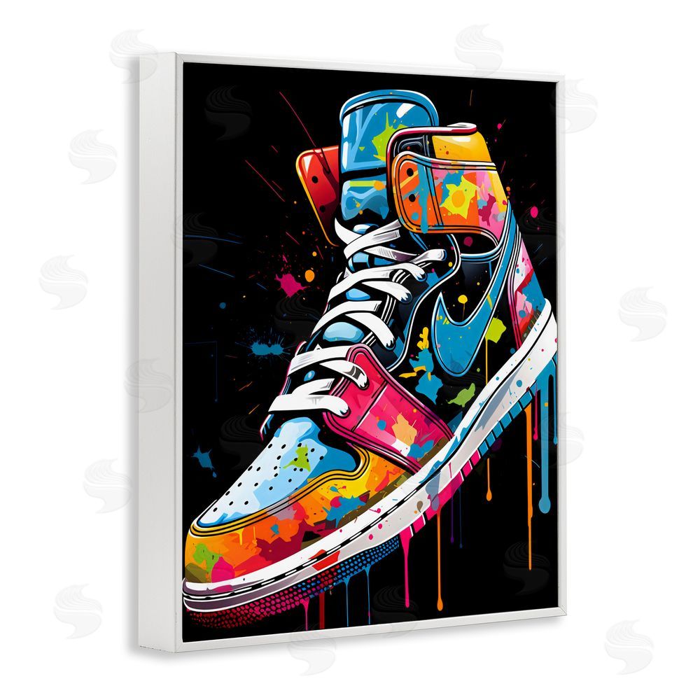 Creative Studio Paint Drip High Top Sneakers White Framed Giclee Wall Art