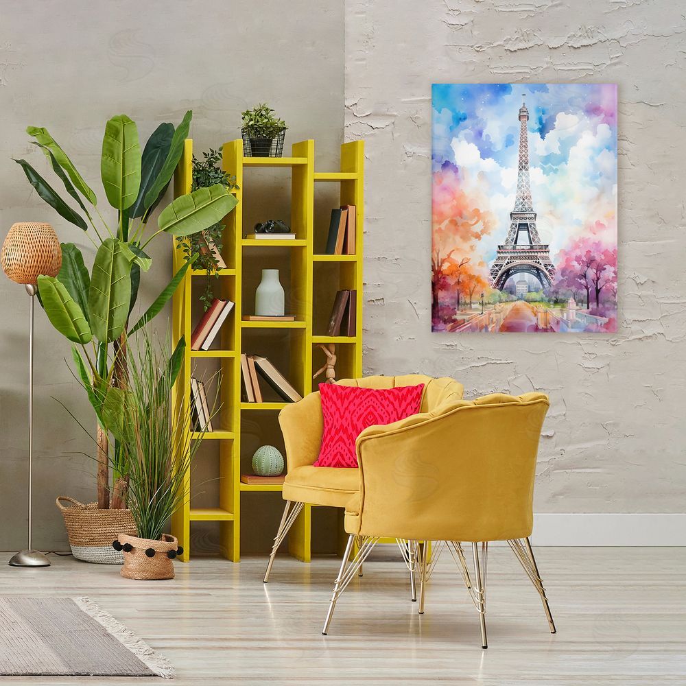 Creative Studio Pastel Paris Springtime Tower Stretched Canvas Wall Art in Room