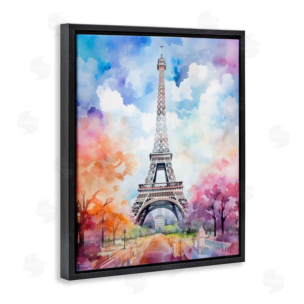Creative Studio Pastel Paris Springtime Tower Black Floating Framed Canvas Wall Art