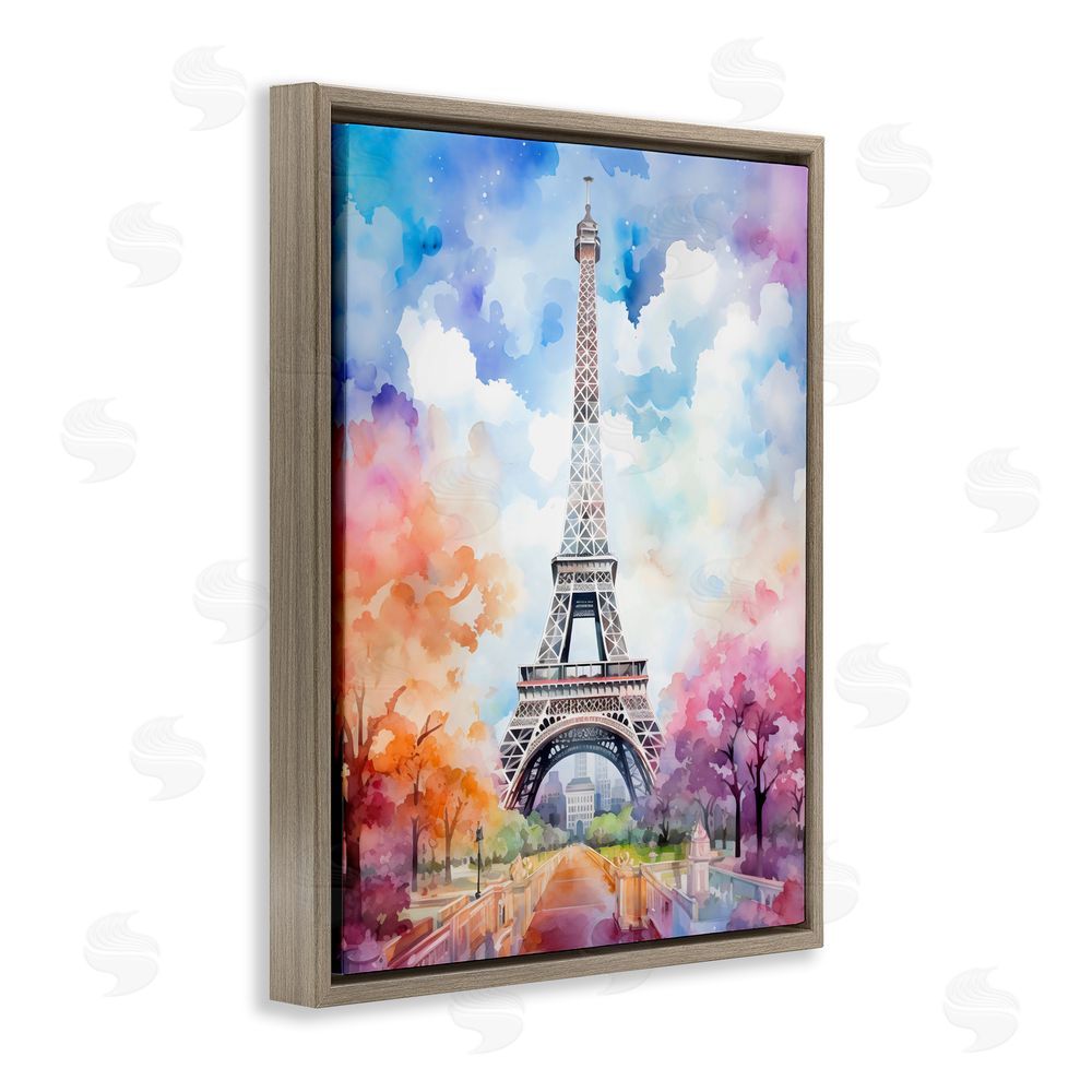 Creative Studio Pastel Paris Springtime Tower Brown Floating Framed Canvas Wall Art