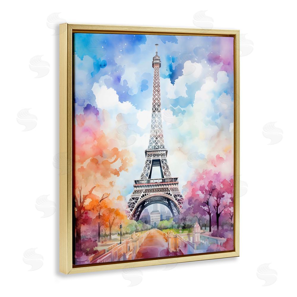 Creative Studio Pastel Paris Springtime Tower Gold Floating Framed Canvas Wall Art