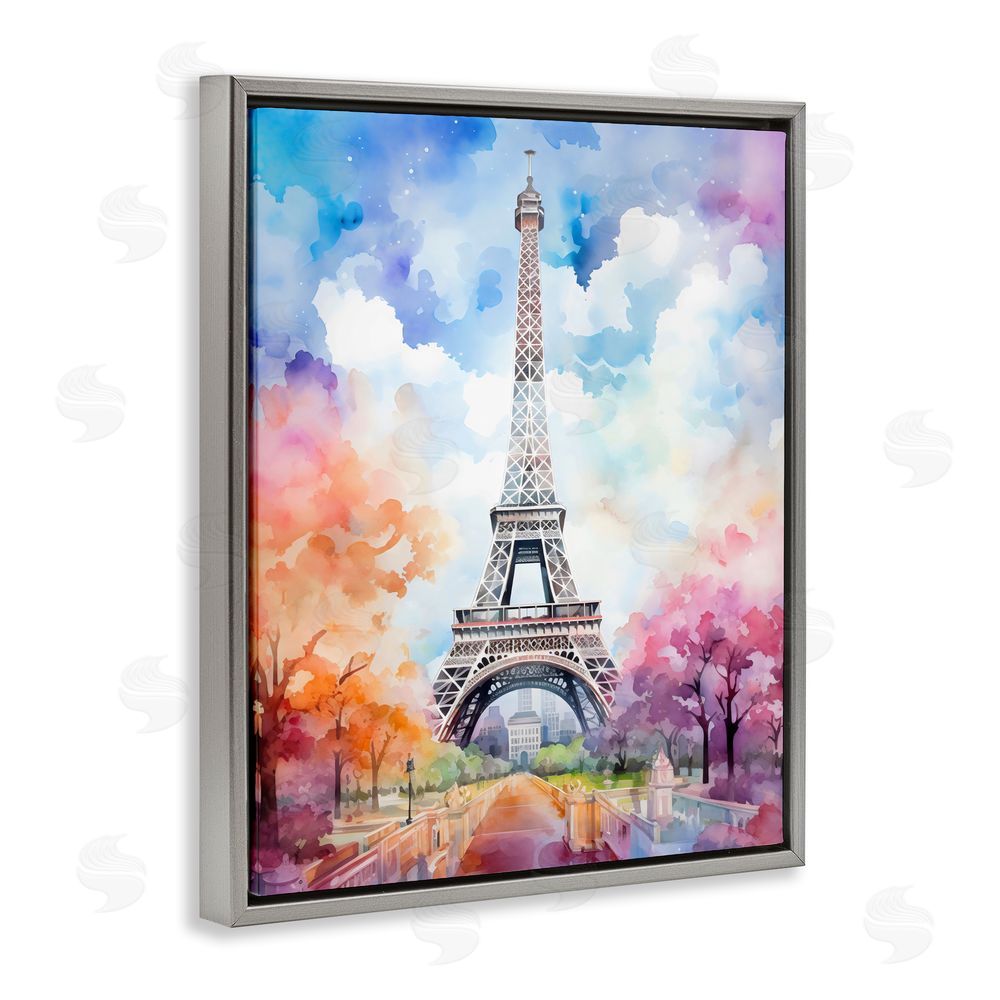 Creative Studio Pastel Paris Springtime Tower Gray Floating Framed Canvas Wall Art