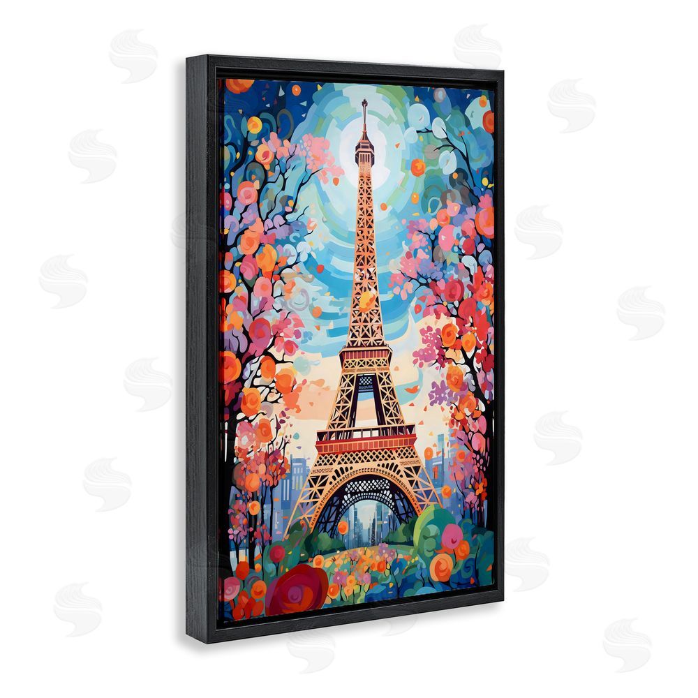 Creative Studio Eiffel Tower Nighttime Bloom Black Floating Framed Canvas Wall Art