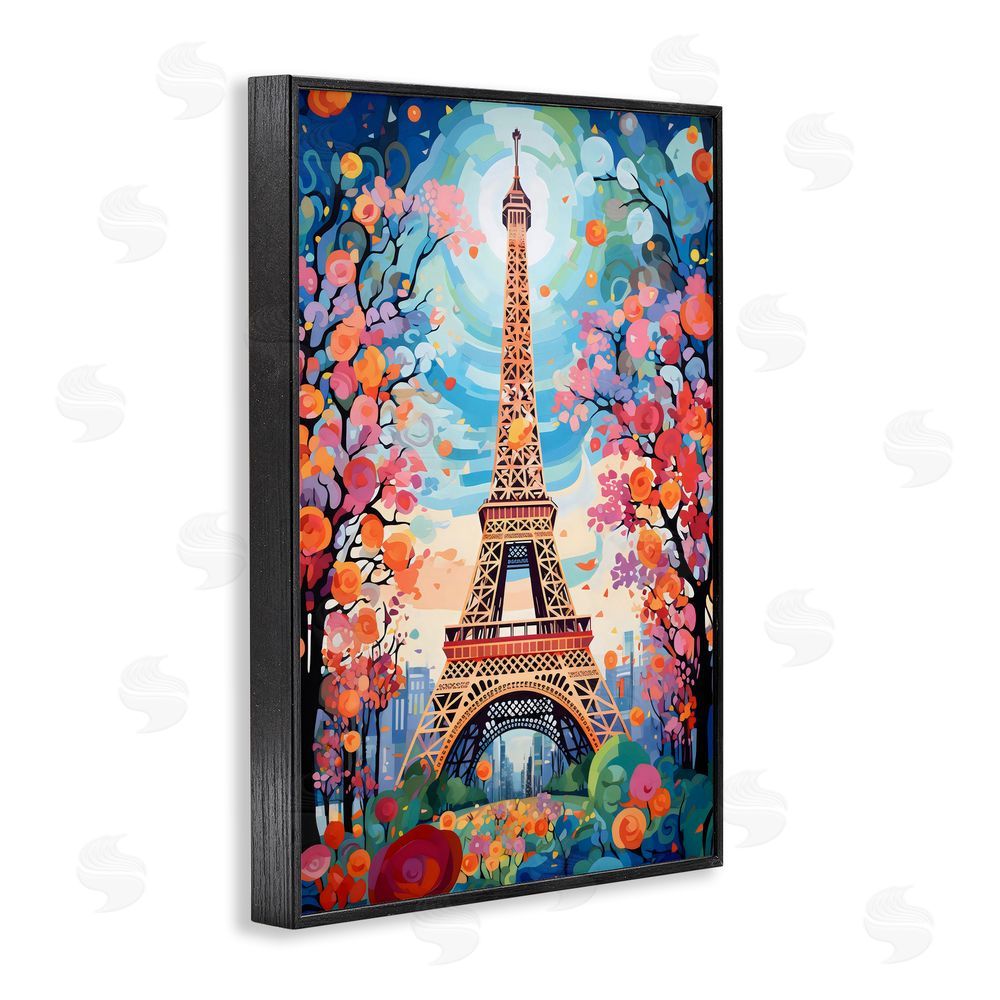 Creative Studio Eiffel Tower Nighttime Bloom Black Framed Giclee Wall Art