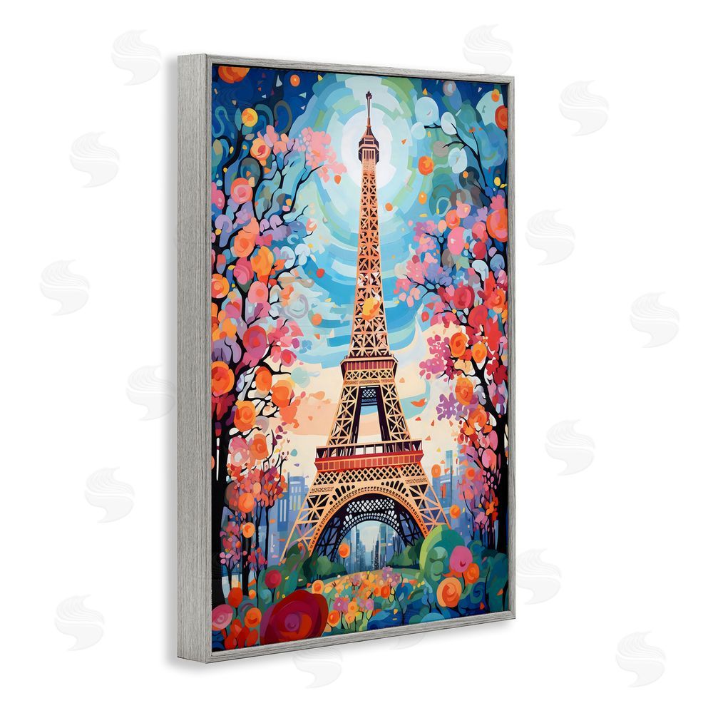 Creative Studio Eiffel Tower Nighttime Bloom Gray Framed Giclee Wall Art
