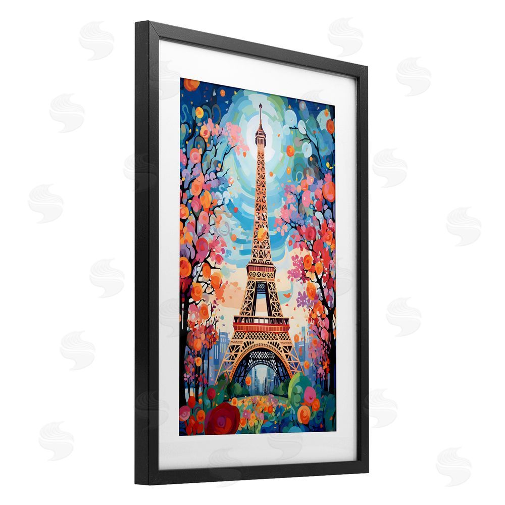 Creative Studio Eiffel Tower Nighttime Bloom Black Framed Print Under Glass Wall Art