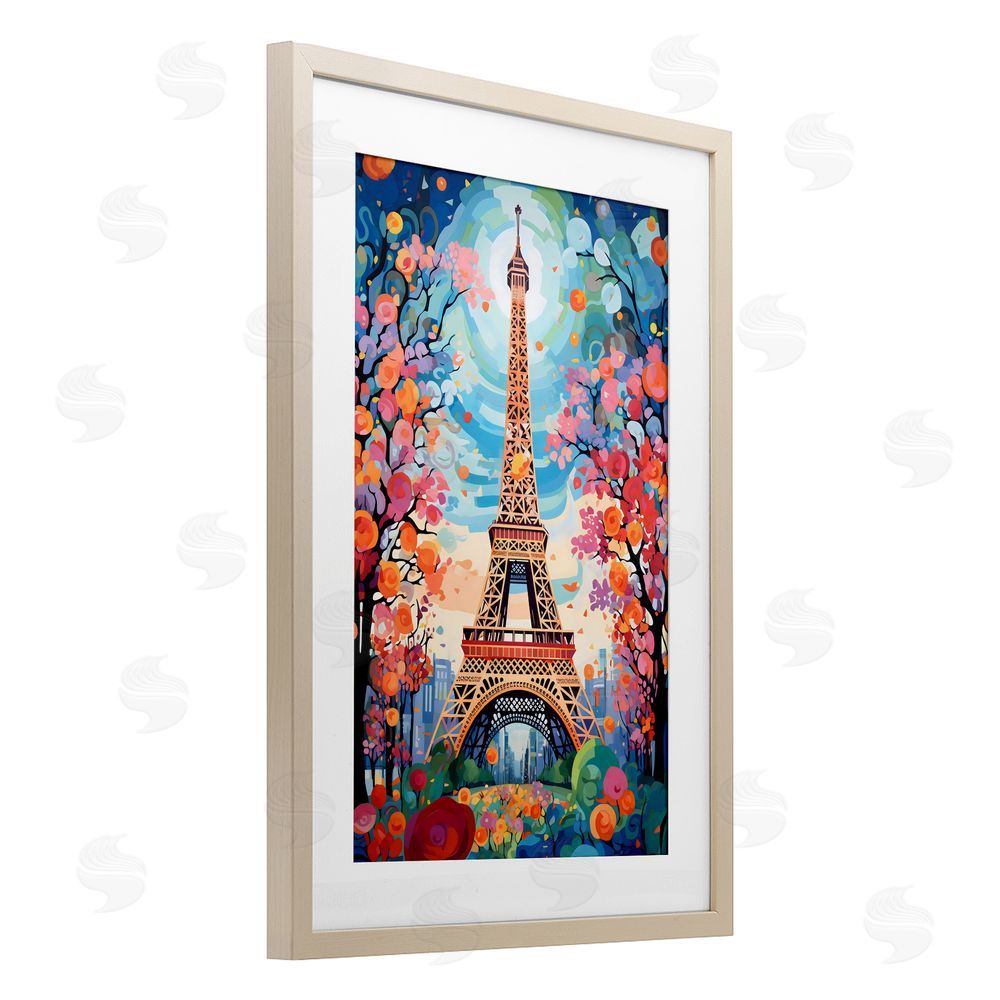 Creative Studio Eiffel Tower Nighttime Bloom Brown Framed Print Under Glass Wall Art