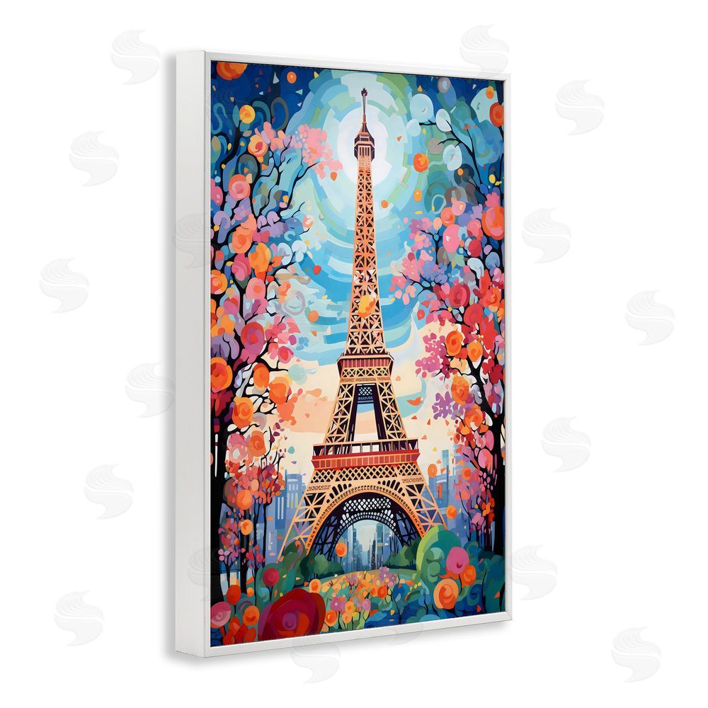 Creative Studio Eiffel Tower Nighttime Bloom White Framed Giclee Wall Art
