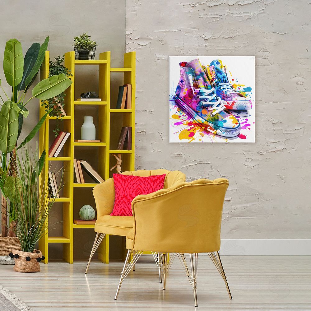 Creative Studio High Top Sneakers Splash Stretched Canvas Wall Art in Room