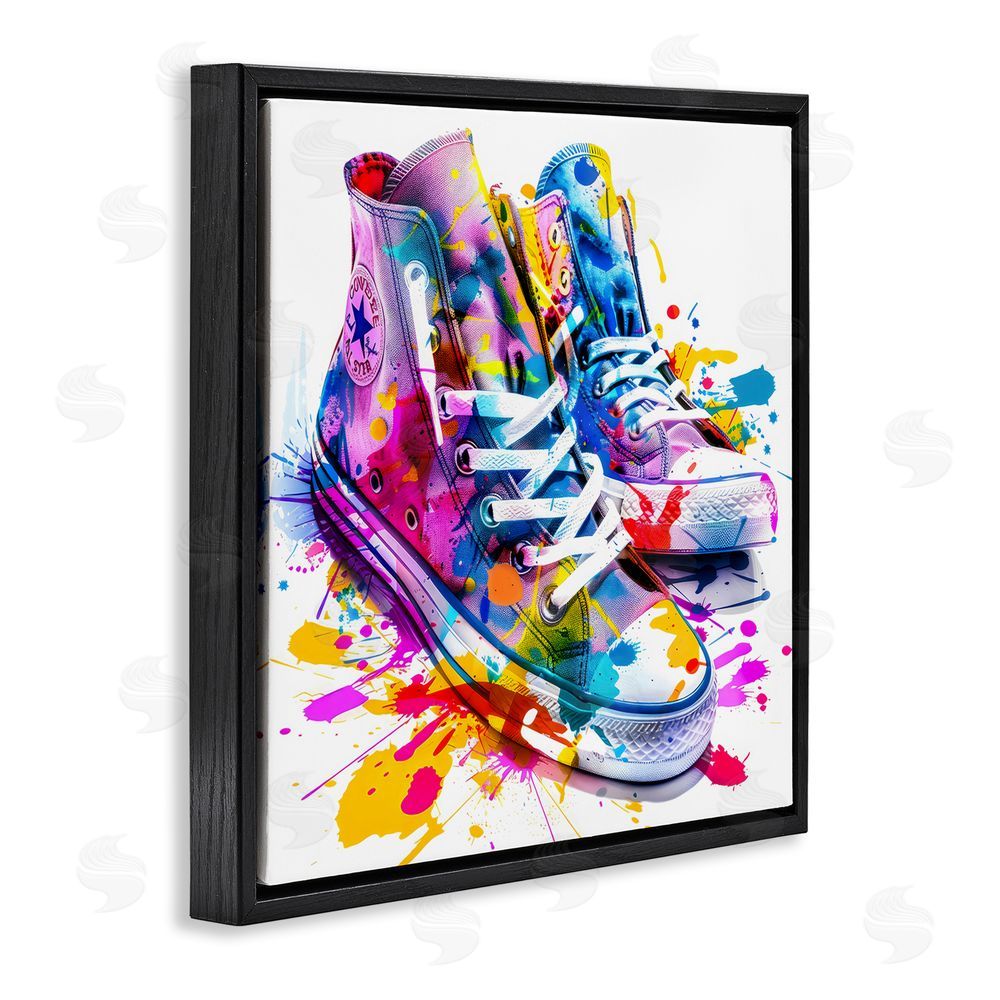 Creative Studio High Top Sneakers Splash Black Floating Framed Canvas Wall Art