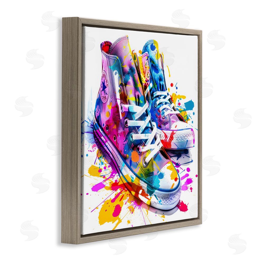 Creative Studio High Top Sneakers Splash Brown Floating Framed Canvas Wall Art