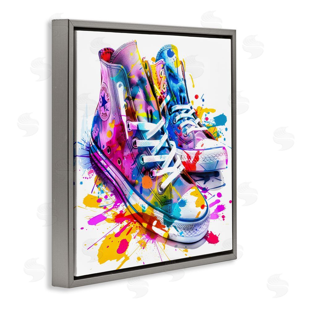 Creative Studio High Top Sneakers Splash Gray Floating Framed Canvas Wall Art