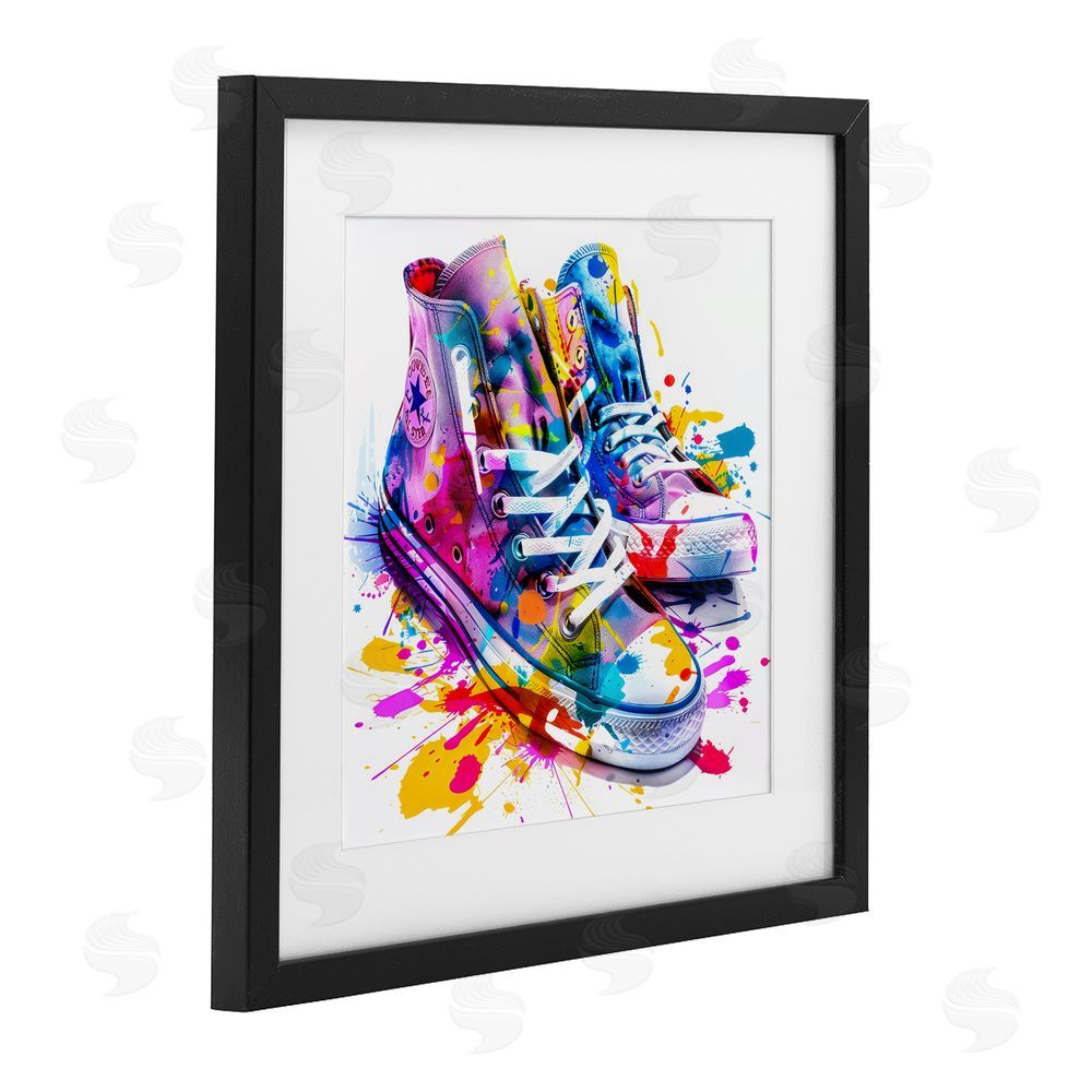 Creative Studio High Top Sneakers Splash Black Framed Print Under Glass Wall Art