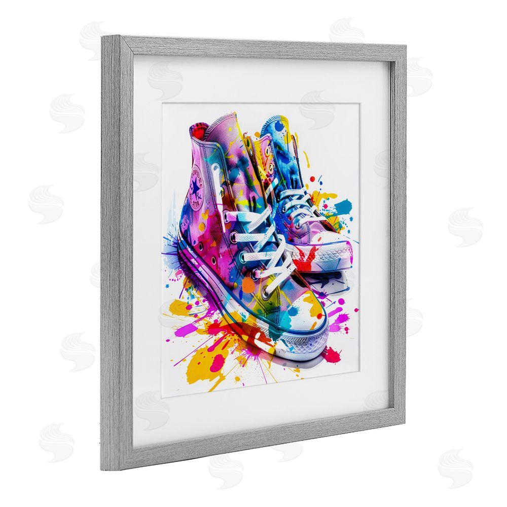 Creative Studio High Top Sneakers Splash Gray Framed Print Under Glass Wall Art