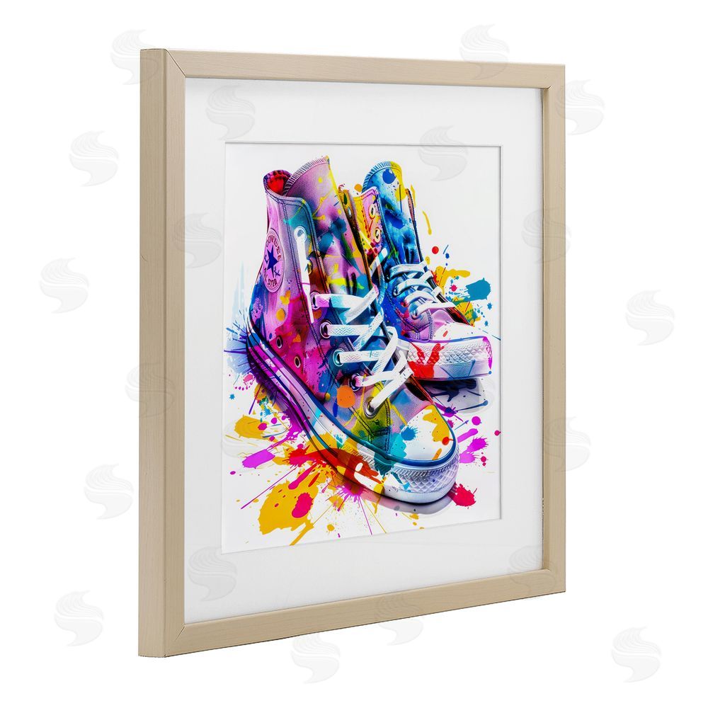 Creative Studio High Top Sneakers Splash Brown Framed Print Under Glass Wall Art