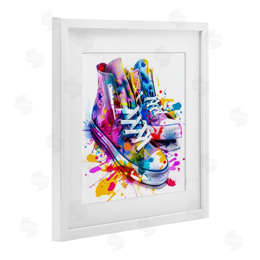 Creative Studio High Top Sneakers Splash White Framed Print Under Glass Wall Art