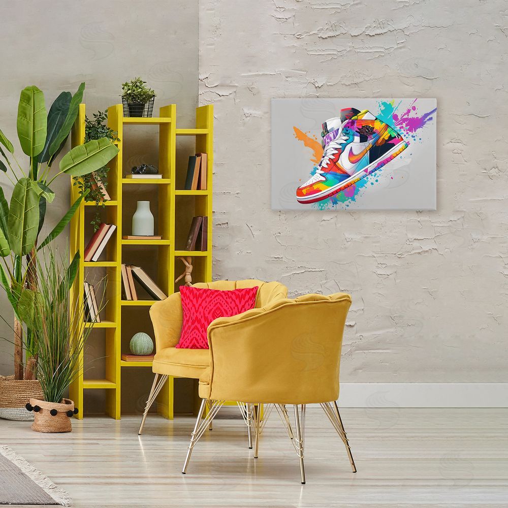 Creative Studio Hightop Sneaker with Splatter Stretched Canvas Wall Art in Room