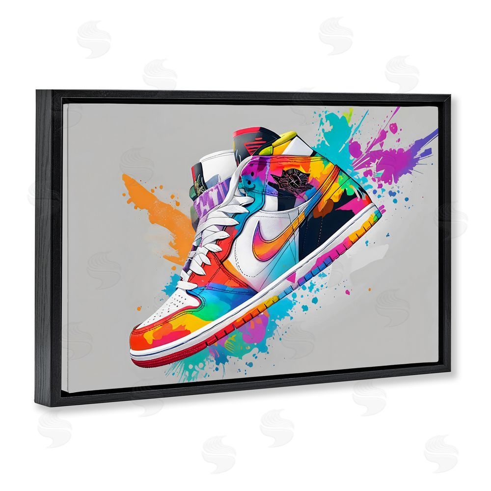 Creative Studio Hightop Sneaker with Splatter Black Floating Framed Canvas Wall Art