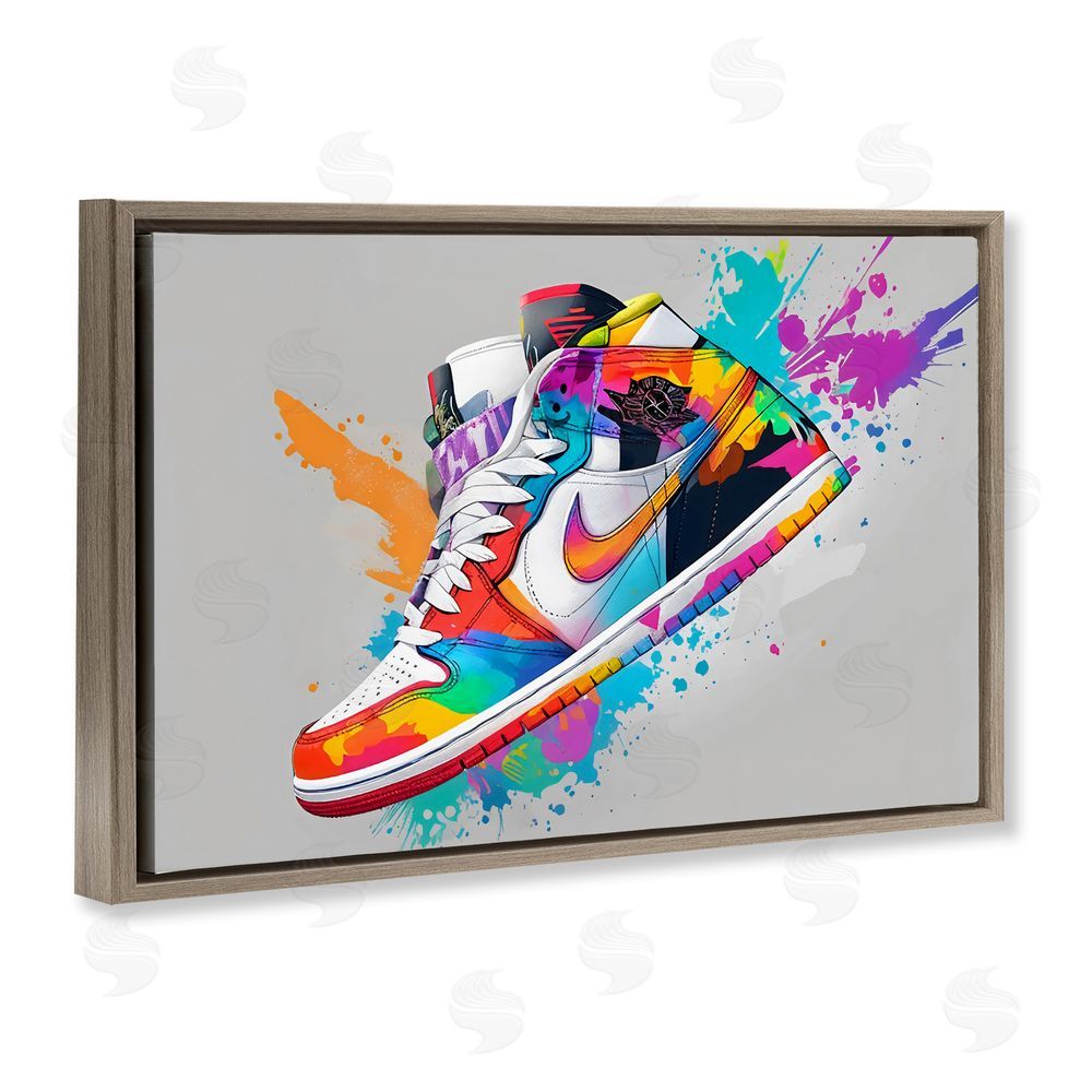 Creative Studio Hightop Sneaker with Splatter Brown Floating Framed Canvas Wall Art