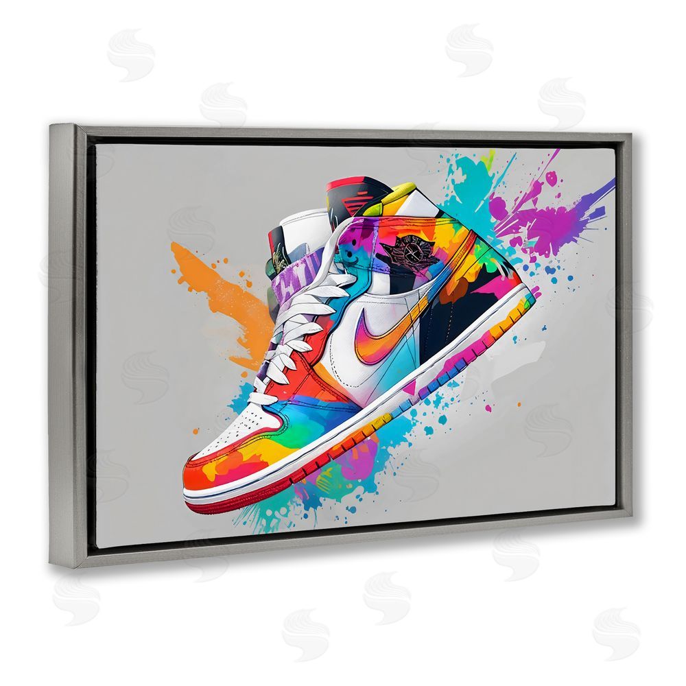 Creative Studio Hightop Sneaker with Splatter Gray Floating Framed Canvas Wall Art