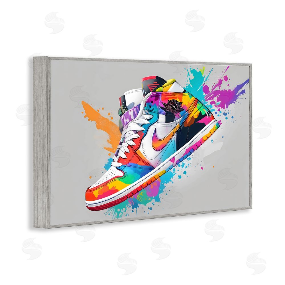 Creative Studio Hightop Sneaker with Splatter Gray Framed Giclee Wall Art