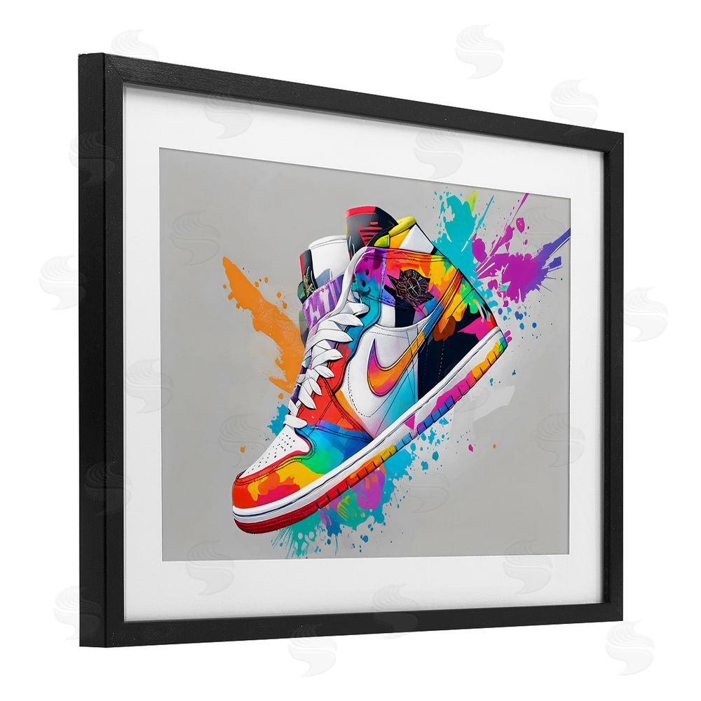 Creative Studio Hightop Sneaker with Splatter Black Framed Print Under Glass Wall Art