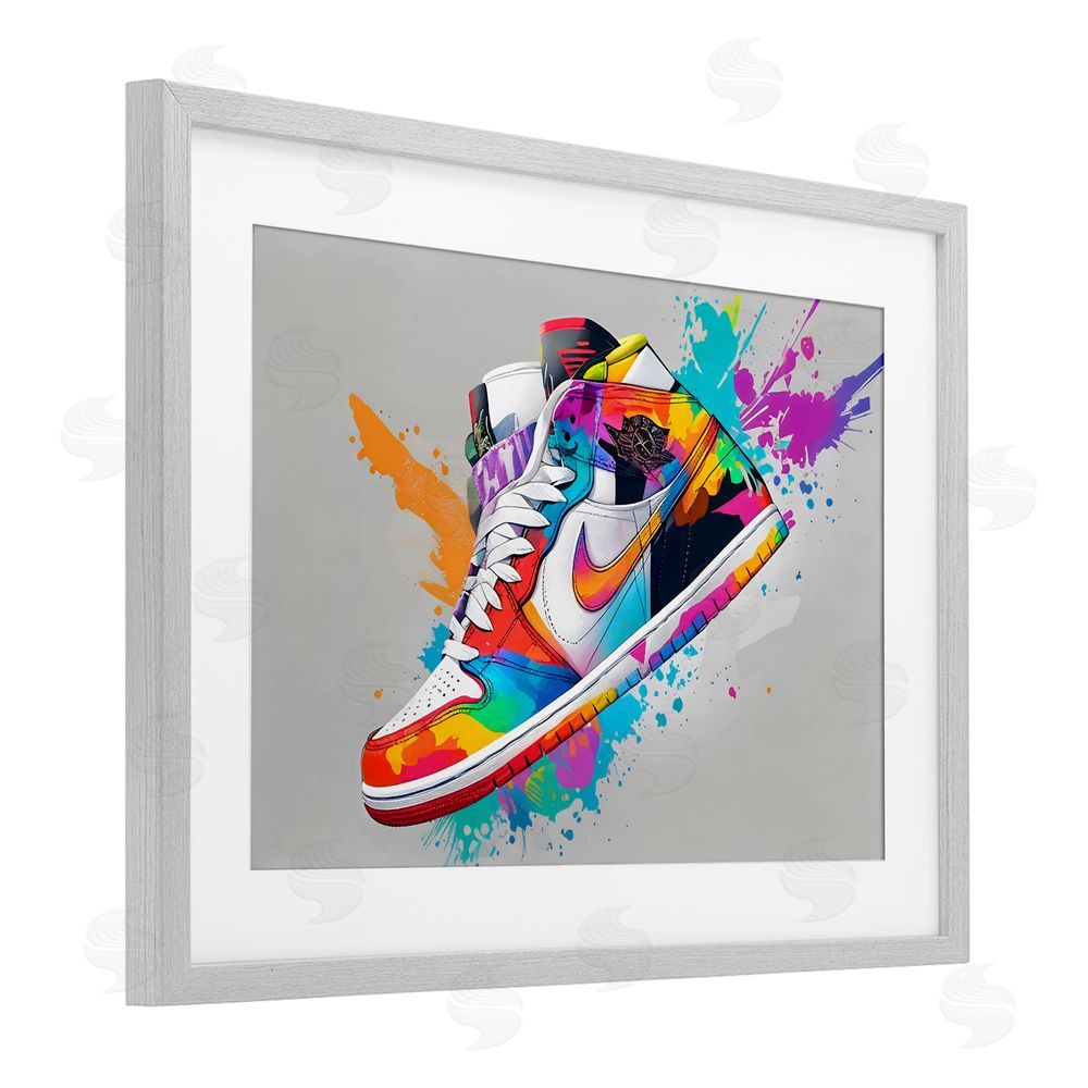 Creative Studio Hightop Sneaker with Splatter Gray Framed Print Under Glass Wall Art