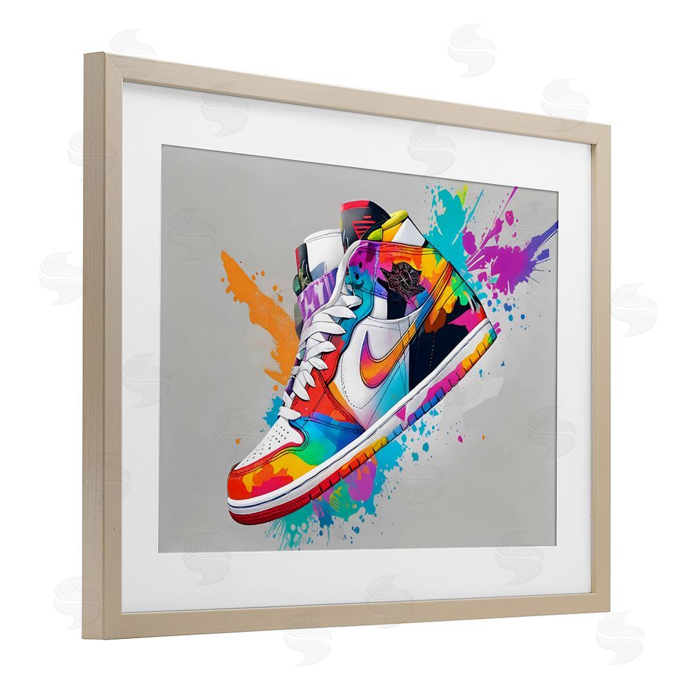 Creative Studio Hightop Sneaker with Splatter Brown Framed Print Under Glass Wall Art